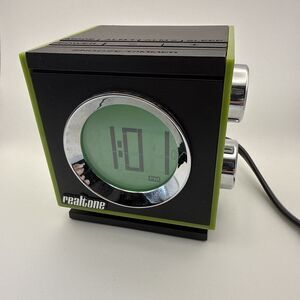 Vintage Realtone AM/FM Dual Alarm Clock Radio Green Cube RT205 Clean & Sharp!
